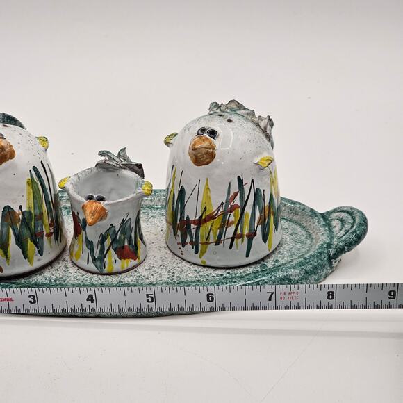 Whimsical Hand Painted Bird Salt & Pepper Shakers & Caddy Pottery Kitchen Decor - Picture 8 of 10